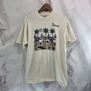 Vintage Hawaii T Shirt Womens Large Cream 90s Beach Sailing Boat Shells Crab